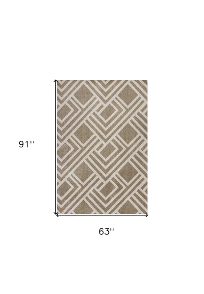 3' X 5' Beige Geometric Indoor Outdoor Area Rug