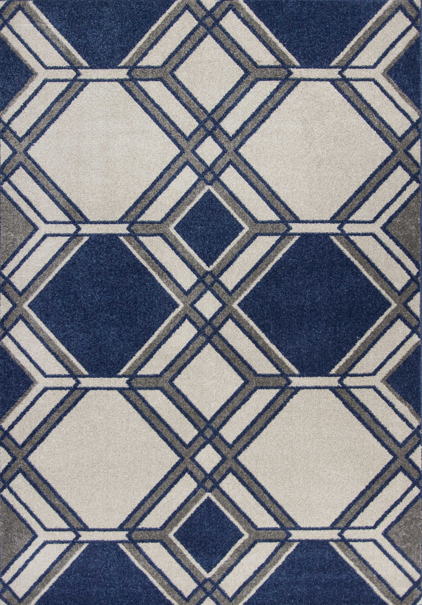 5' X 8' Ivory Or Denim Geometric Diamond Uv Treated Area Rug