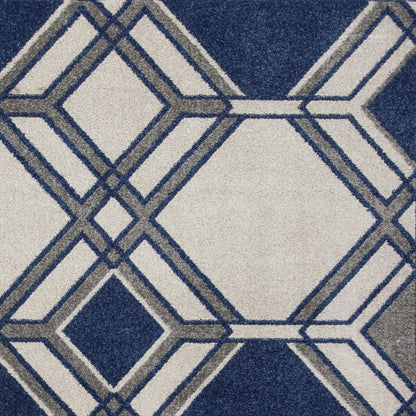 3' X 5' Blue Ivory And Gray Geometric Area Rug