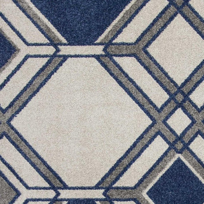5' X 8' Blue Ivory And Gray Geometric Area Rug