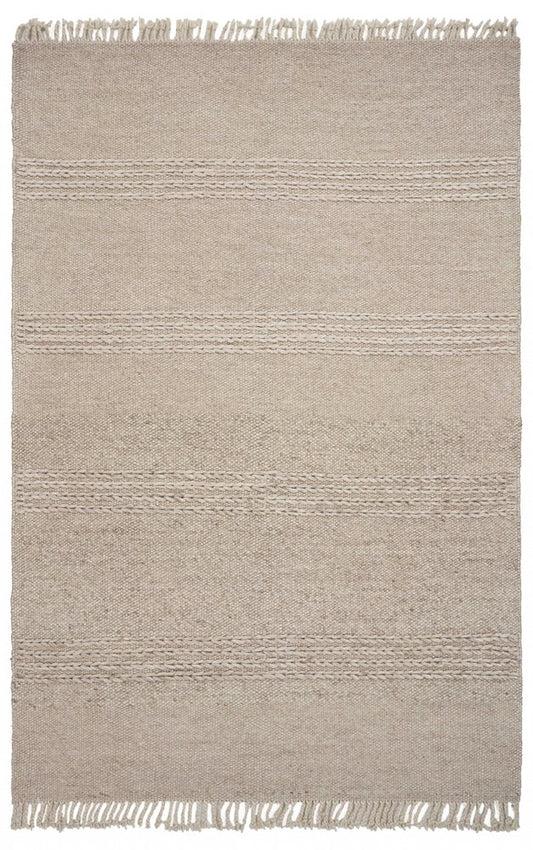 3' X 5' Beige Wool Hand Woven Area Rug