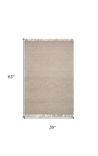 3' X 5' Beige Wool Hand Woven Area Rug