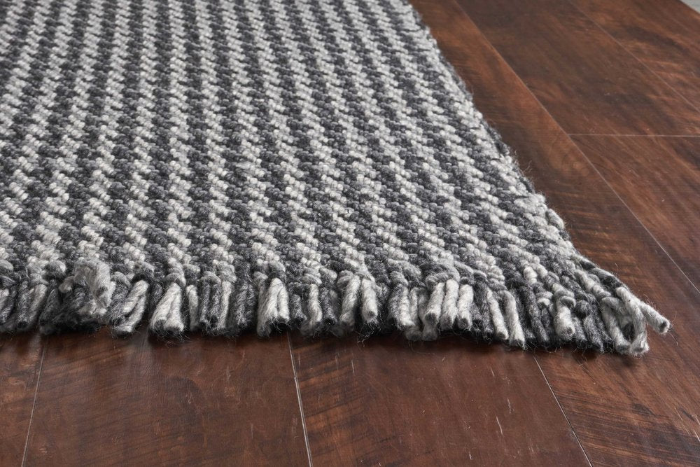 3' X 5' Gray And Light Gray Wool Houndstooth Hand Woven Area Rug