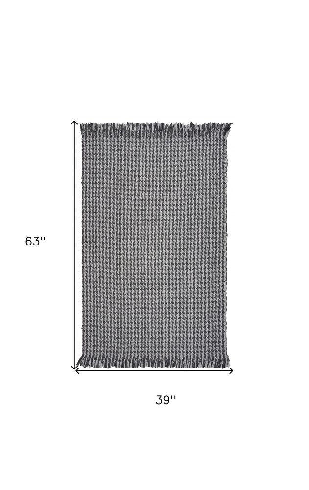 3' X 5' Gray And Light Gray Wool Houndstooth Hand Woven Area Rug