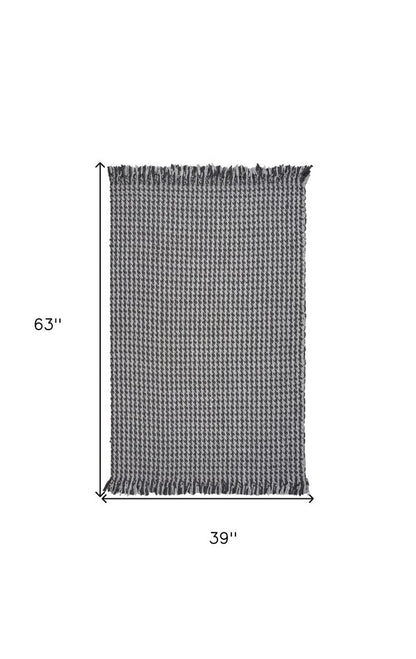 3' X 5' Gray And Light Gray Wool Houndstooth Hand Woven Area Rug