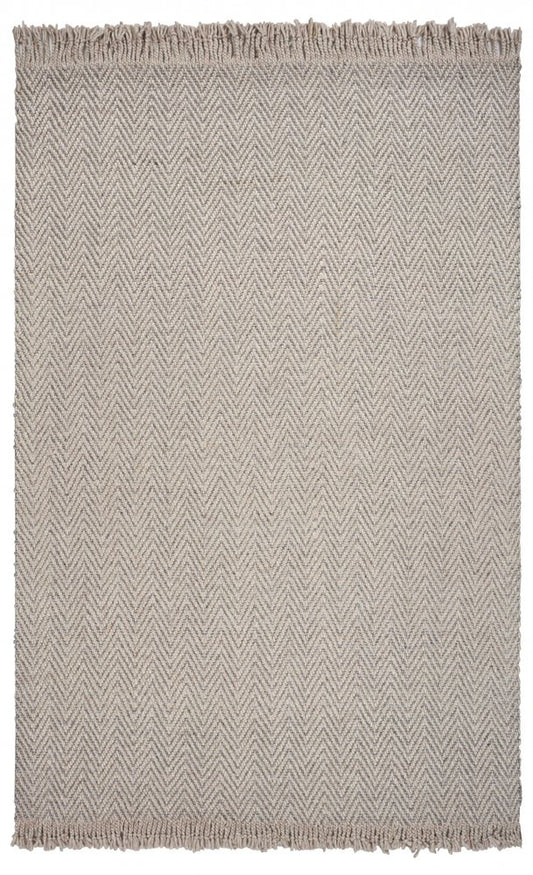 3' X 5' Beige And Gray Wool Chevron Hand Woven Area Rug