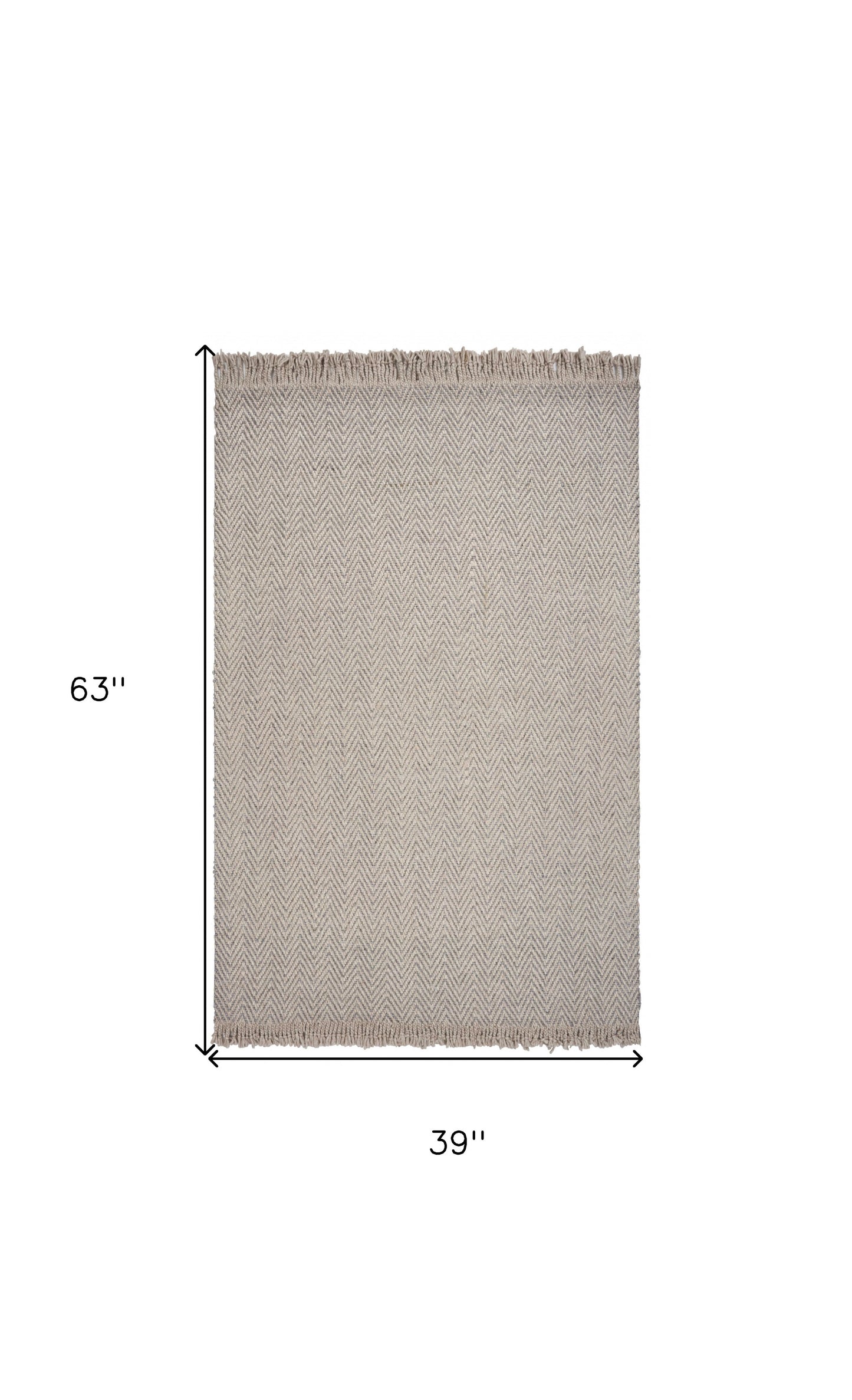 3' X 5' Oatmeal Beige Wool Chevron Hand Woven Area Rug