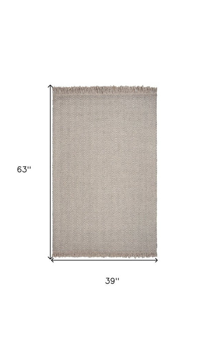 3' X 5' Beige And Gray Wool Chevron Hand Woven Area Rug