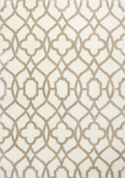 3' X 5' Ivory Beige Trellis Machine Woven Microfiber Indoor Area Rug