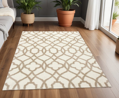 3' X 5' Ivory Beige Trellis Machine Woven Microfiber Indoor Area Rug