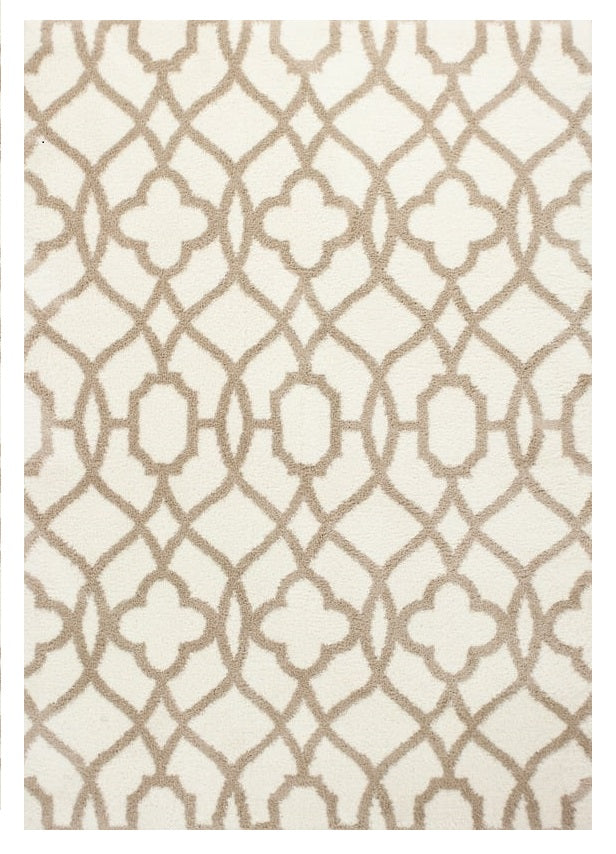 3' X 5' Ivory Beige Trellis Machine Woven Microfiber Indoor Area Rug