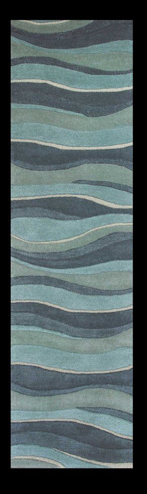 8' Blue Gray And Ivory Wool Hand Tufted Runner Rug