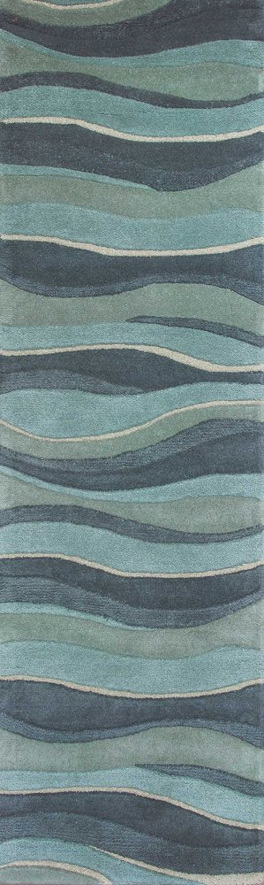 8' Blue Gray And Ivory Wool Hand Tufted Runner Rug