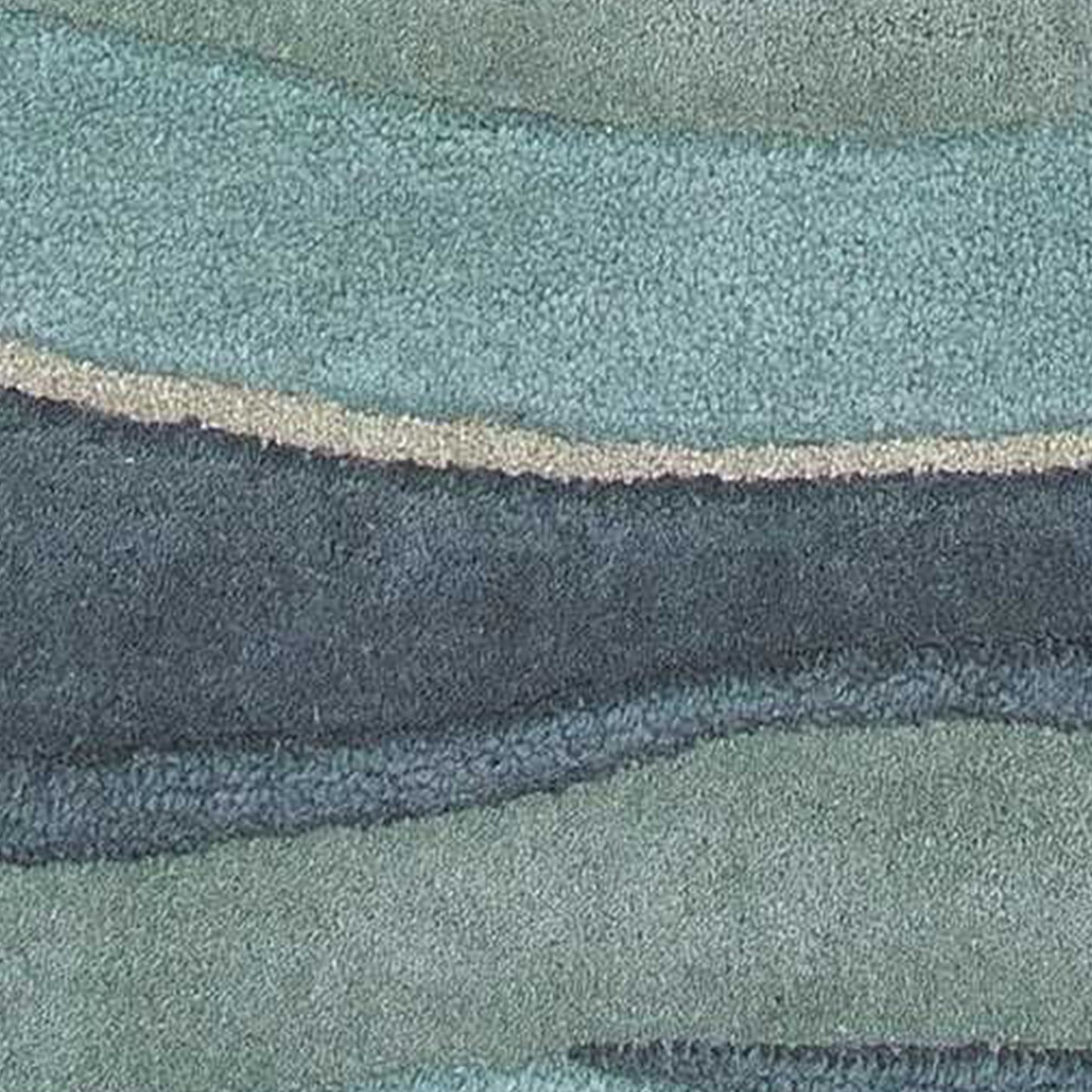 2' X 4' Ocean Blue Teal Hand Tufted Abstract Waves Indoor Accent Rug