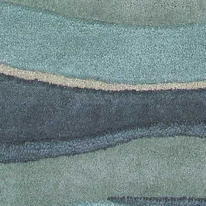 2' X 4' Ocean Blue Teal Hand Tufted Abstract Waves Indoor Accent Rug