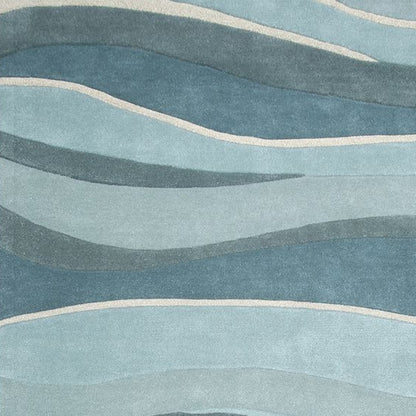 2' X 4' Ocean Blue Teal Hand Tufted Abstract Waves Indoor Accent Rug