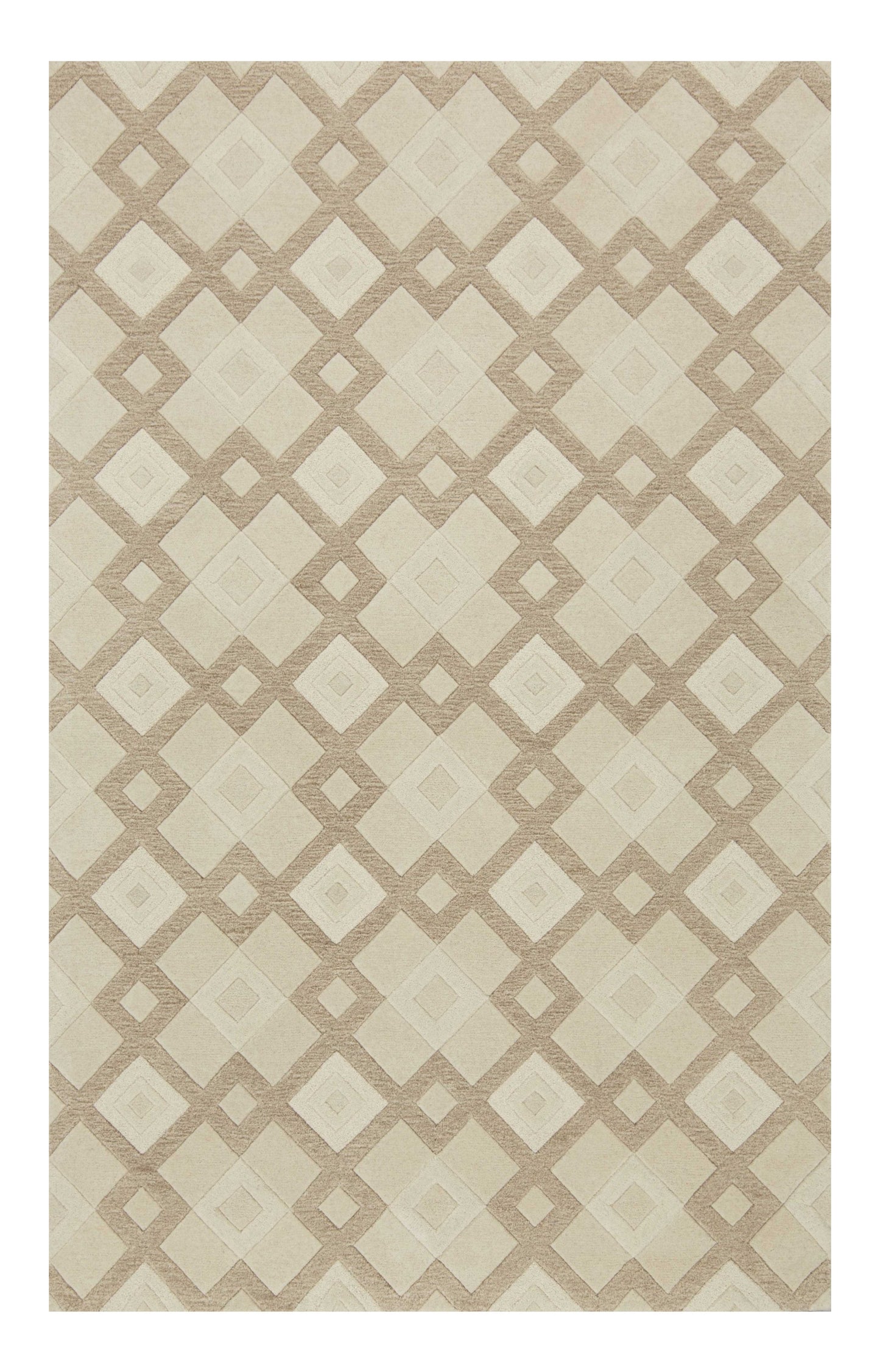 2' X 7' Ivory Diamond Tiles Wool Runner Rug