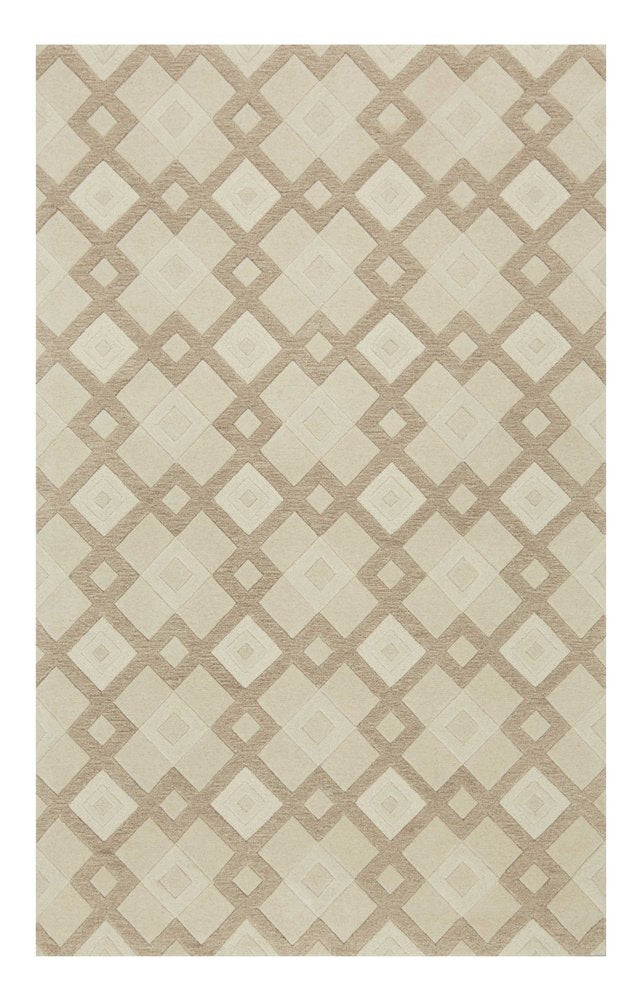 2' X 4' Ivory And Brown Wool Geometric Hand Tufted Area Rug
