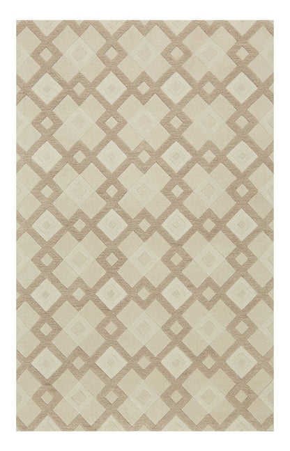 2' X 4' Ivory And Brown Wool Geometric Hand Tufted Area Rug