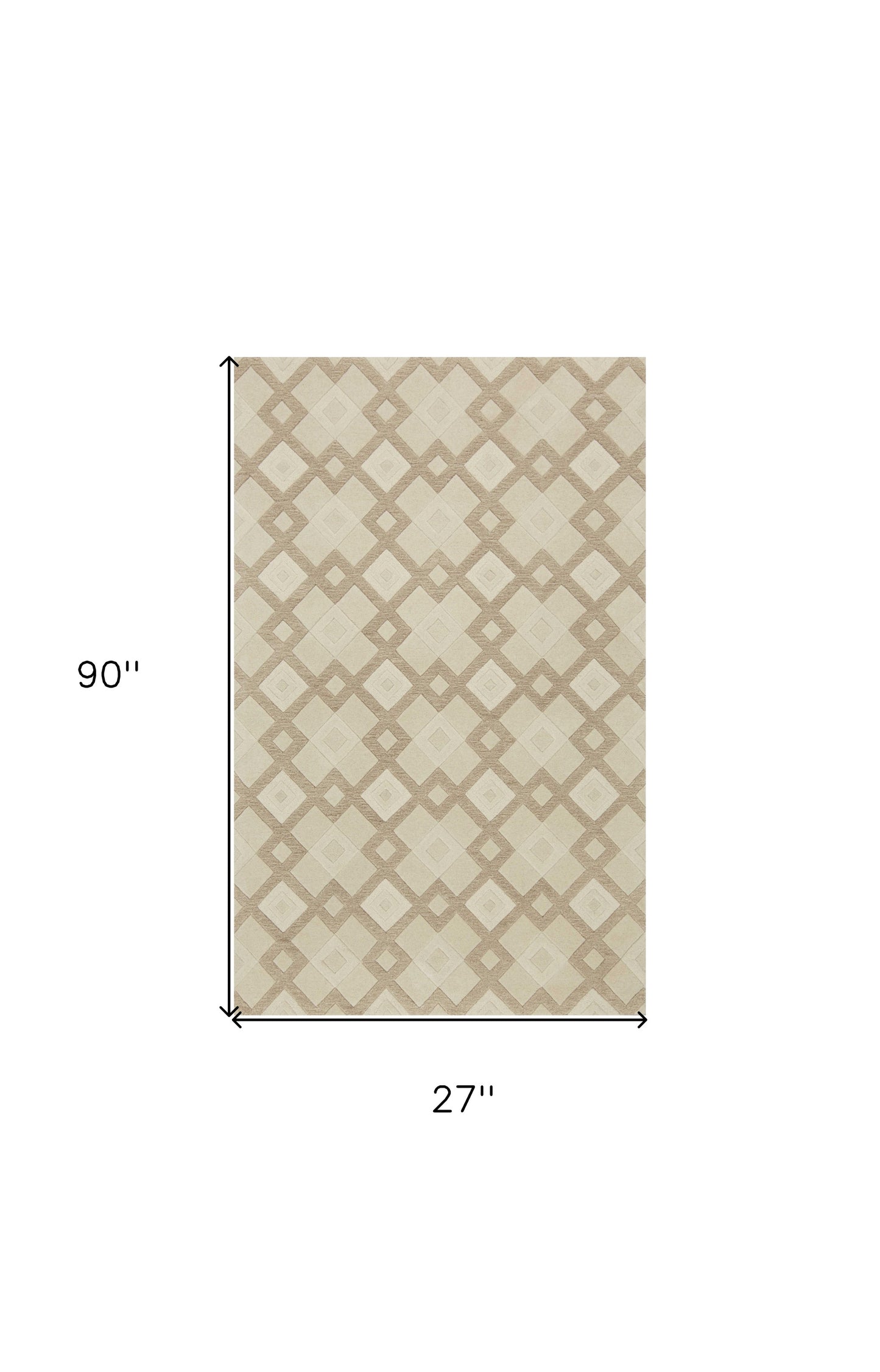 2' X 7' Ivory Diamond Tiles Wool Runner Rug