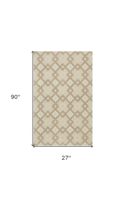 2' X 7' Ivory Diamond Tiles Wool Runner Rug