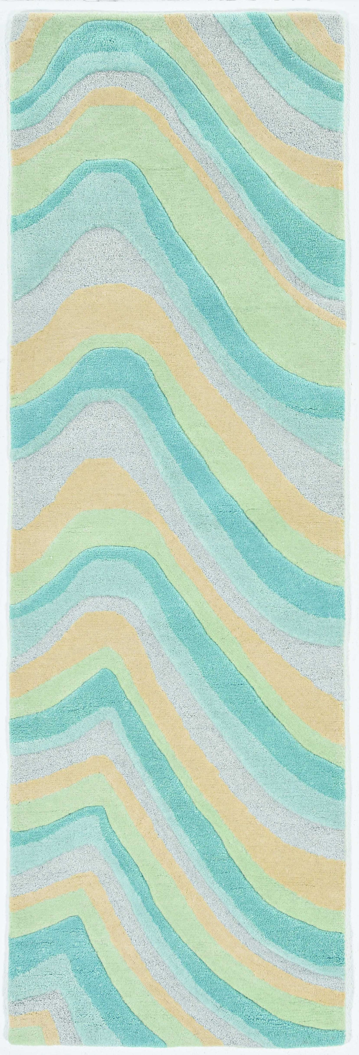 2' X 4' Blue And Beige Wool Abstract Hand Tufted Area Rug