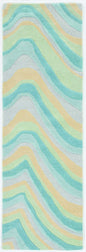 8' Blue Beige And Green Wool Abstract Hand Tufted Runner Rug