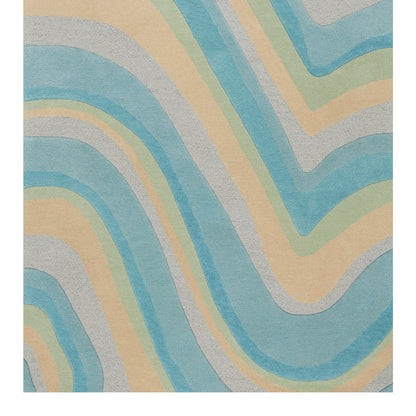 2' X 4' Blue And Beige Wool Abstract Hand Tufted Area Rug