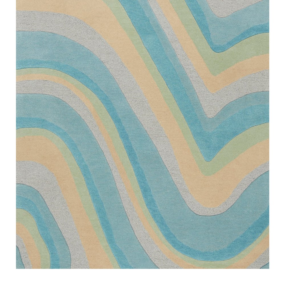 8' Blue Beige And Green Wool Abstract Hand Tufted Runner Rug