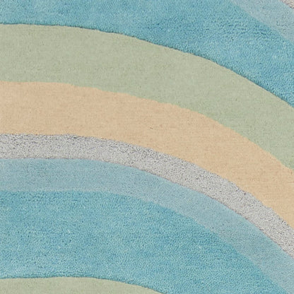 8' Blue Beige And Green Wool Abstract Hand Tufted Runner Rug