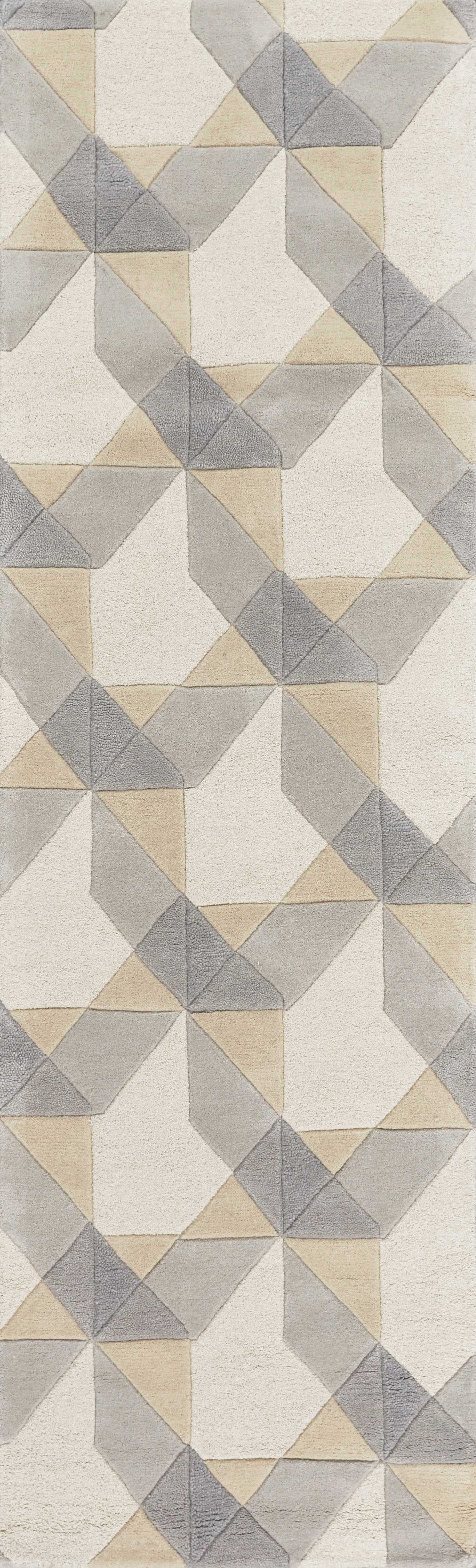 2' X 4' Ivory Or Grey Polygon Pattern Wool Area Rug