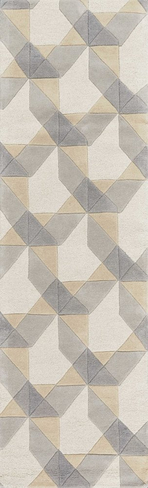 2' X 4' Ivory Gray And Cream Wool Geometric Hand Tufted Area Rug