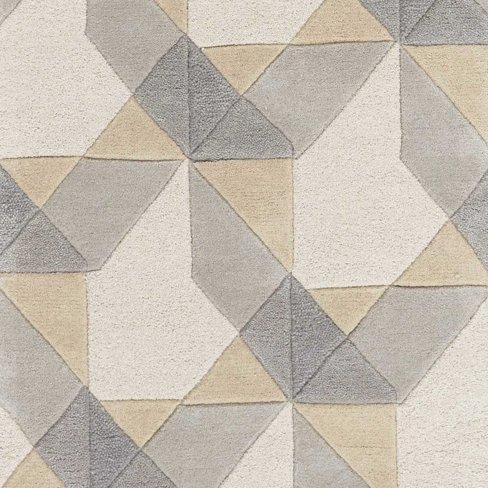 2' X 4' Ivory Gray And Cream Wool Geometric Hand Tufted Area Rug