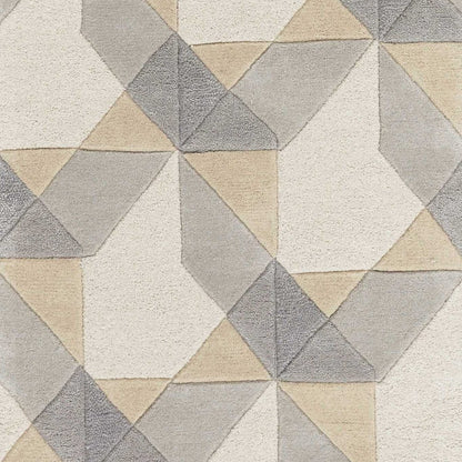 2' X 4' Ivory Gray And Cream Wool Geometric Hand Tufted Area Rug