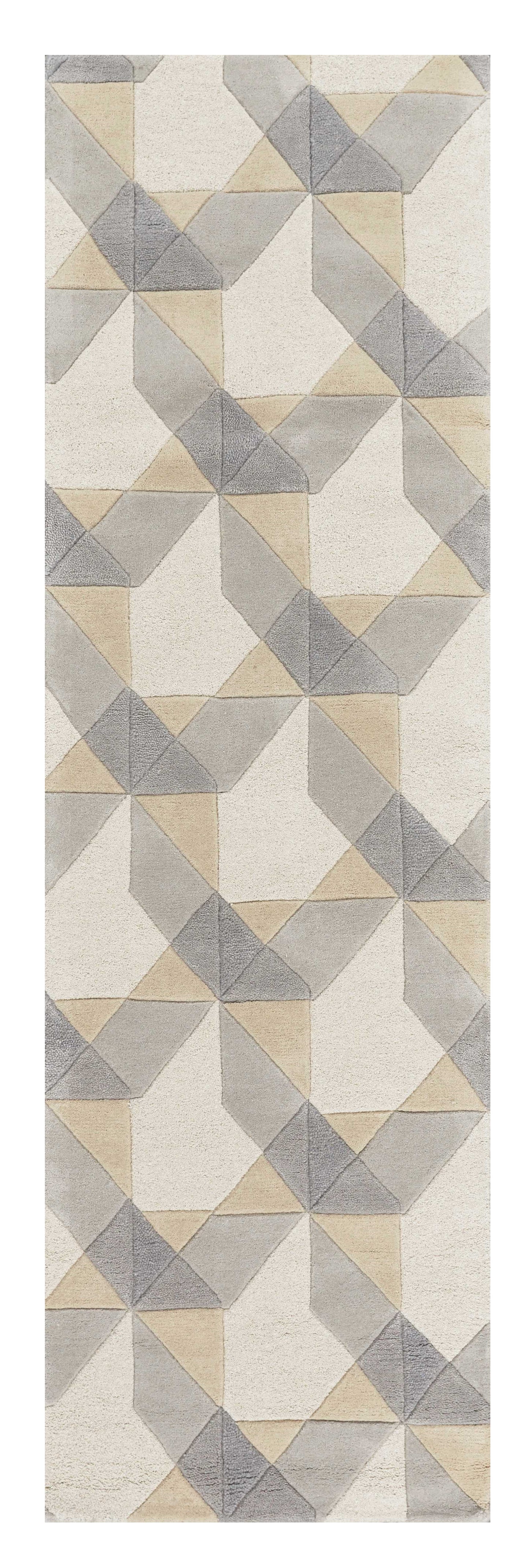 2' X 4' Ivory Or Grey Polygon Pattern Wool Area Rug