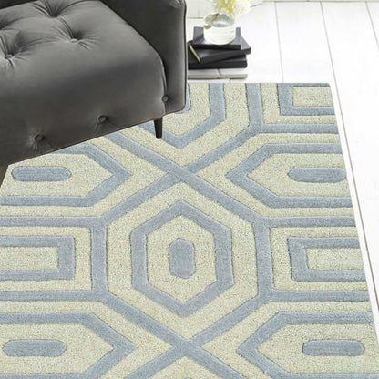 2' X 4' Gray And Ivory Wool Geometric Hand Tufted Area Rug