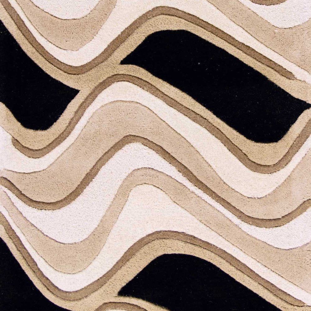 7' Beige And Black Wool Abstract Hand Tufted Runner Rug