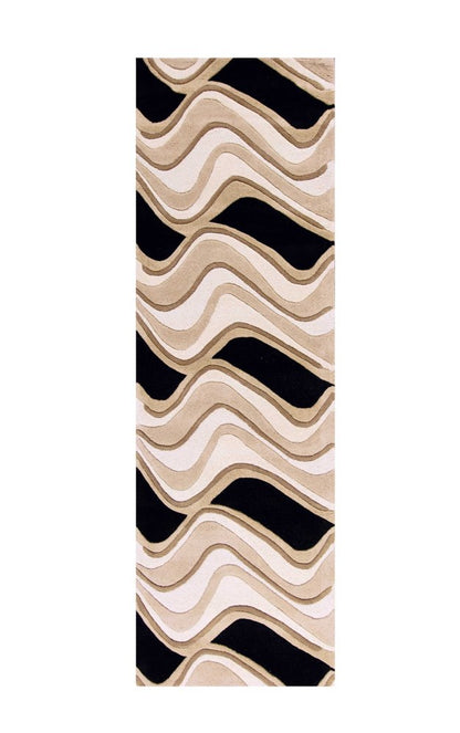 2' X 4' Black And Beige Wool Abstract Hand Tufted Area Rug