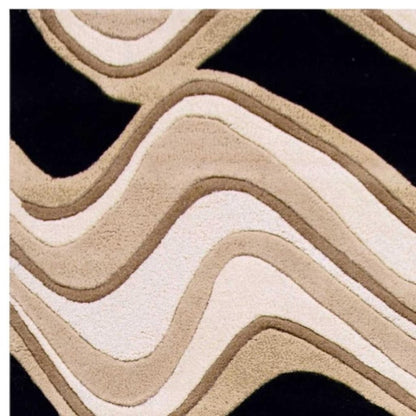 7' Beige And Black Wool Abstract Hand Tufted Runner Rug