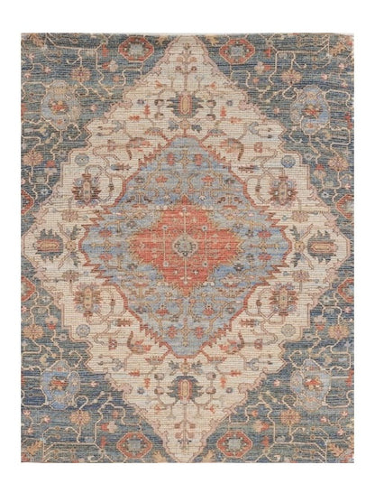 8' X 10' Blue Red Hand Woven Diamond Medallion Indoor Area Rug