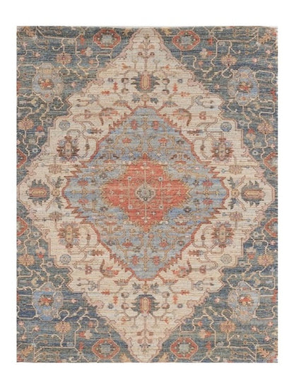 3' X 5' Blue Beige And Brick Red Jute Medallion Hand Woven Area Rug