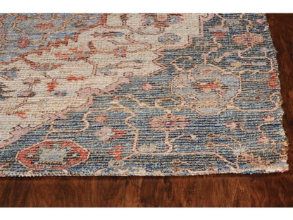 3' X 5' Blue Beige And Brick Red Jute Medallion Hand Woven Area Rug