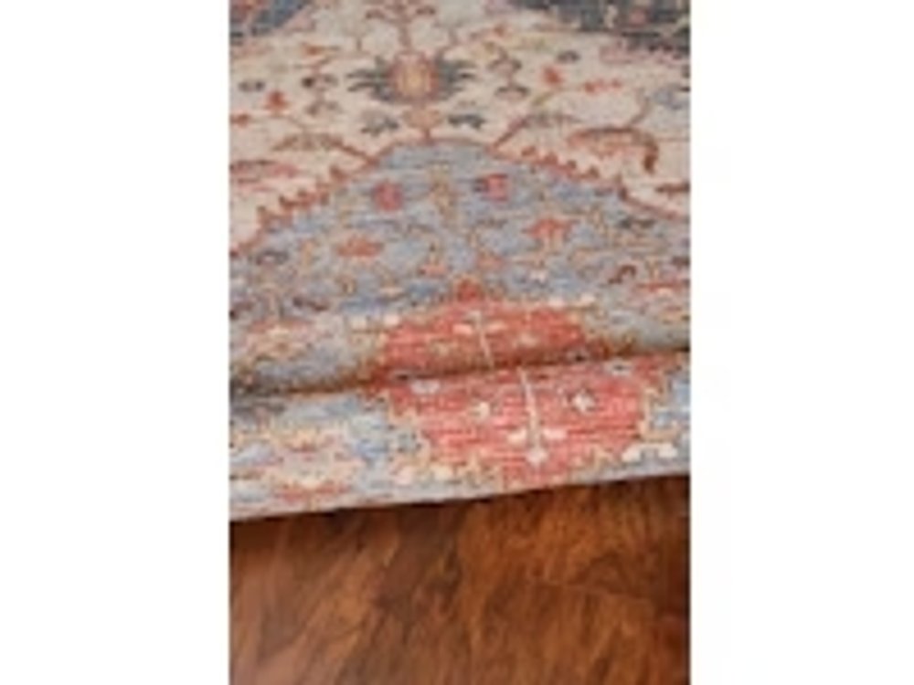 3' X 5' Blue Beige And Brick Red Jute Medallion Hand Woven Area Rug