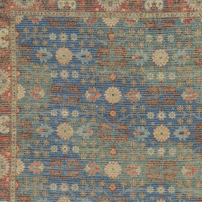 7' X 9' Blue Red And Beige Floral Medallion Hand Woven Area Rug
