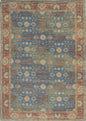 7' X 9' Blue Red And Beige Floral Medallion Hand Woven Area Rug