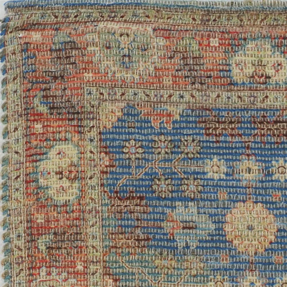 7' X 9' Blue Red And Beige Floral Medallion Hand Woven Area Rug