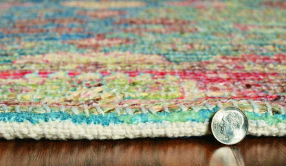 7' X 9' Blue Red And Beige Floral Medallion Hand Woven Area Rug