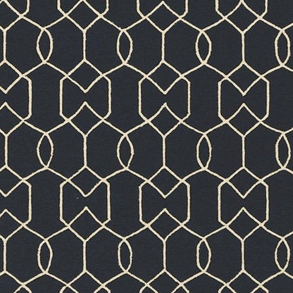 3' X 5' Navy Blue And Ivory Geometric Hand Hooked Area Rug