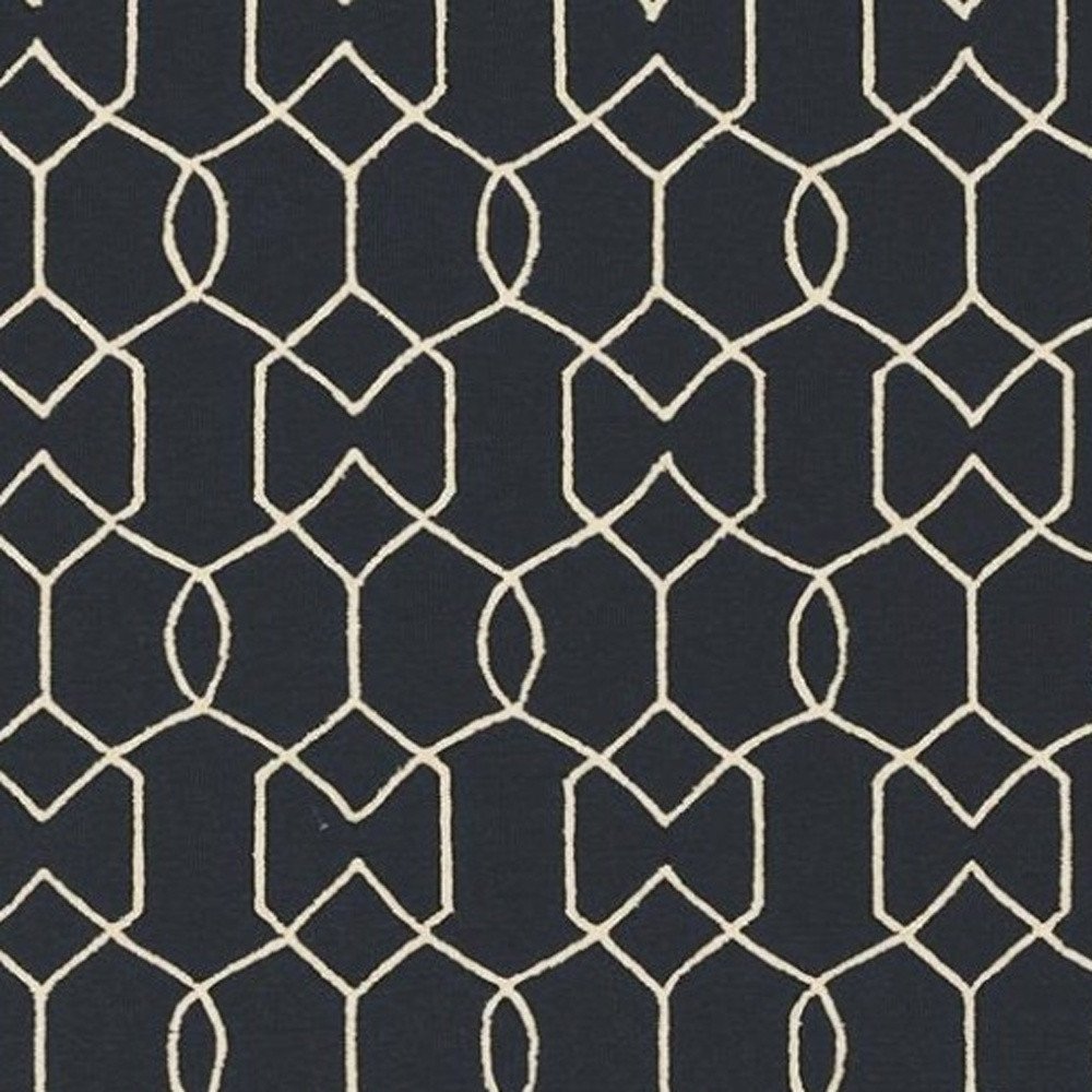 3' X 5' Navy Blue And Ivory Geometric Hand Hooked Area Rug