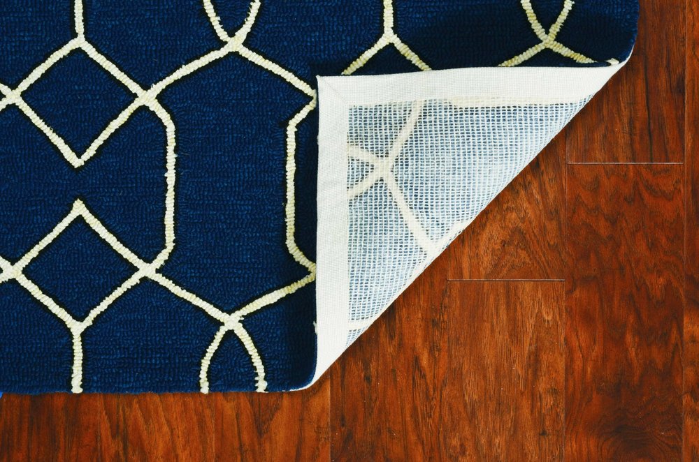 3' X 5' Navy Blue And Ivory Geometric Hand Hooked Area Rug